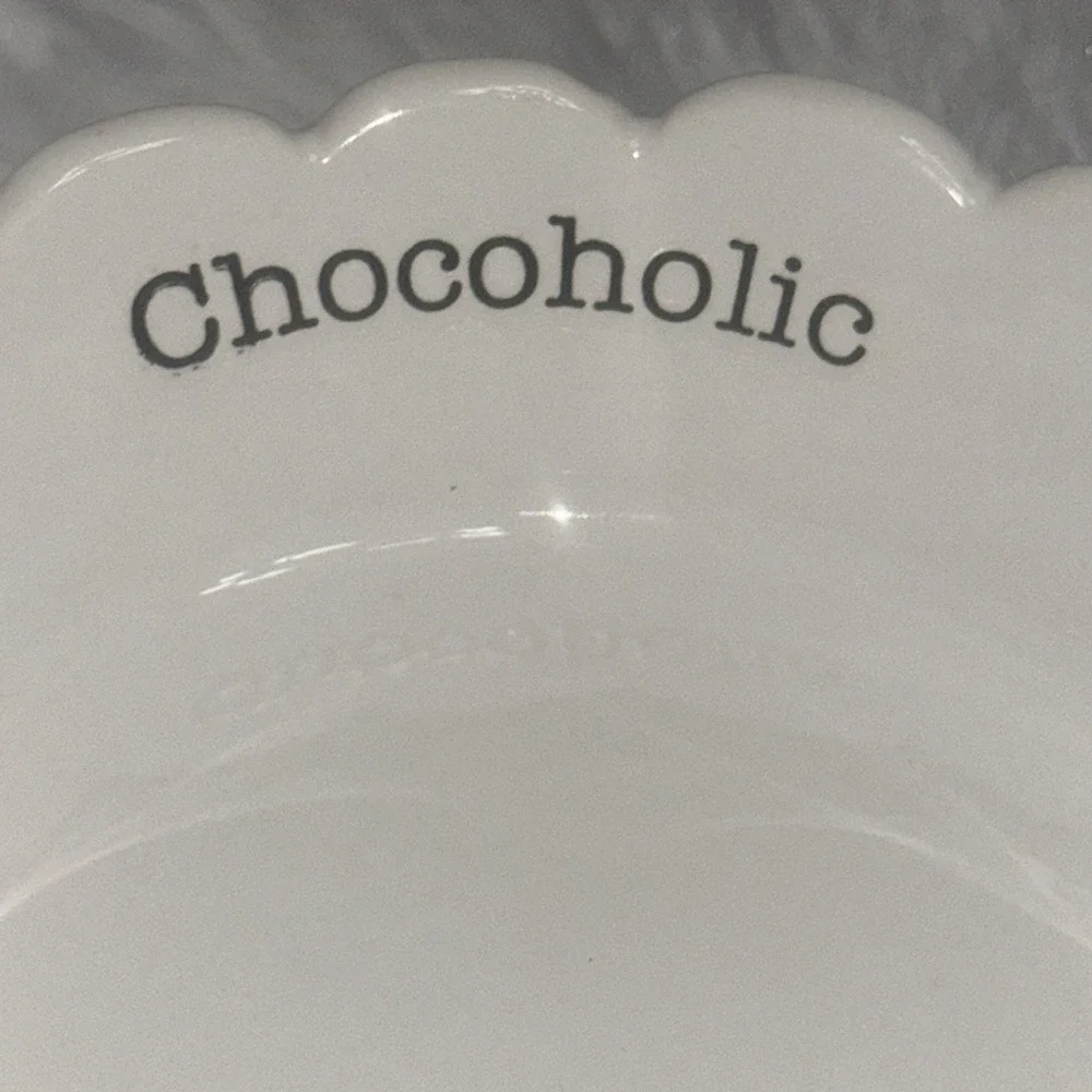Mud Pie Chocoholic Ceramic Candy Dish White Scalloped Pedestal Bowl 4881012C